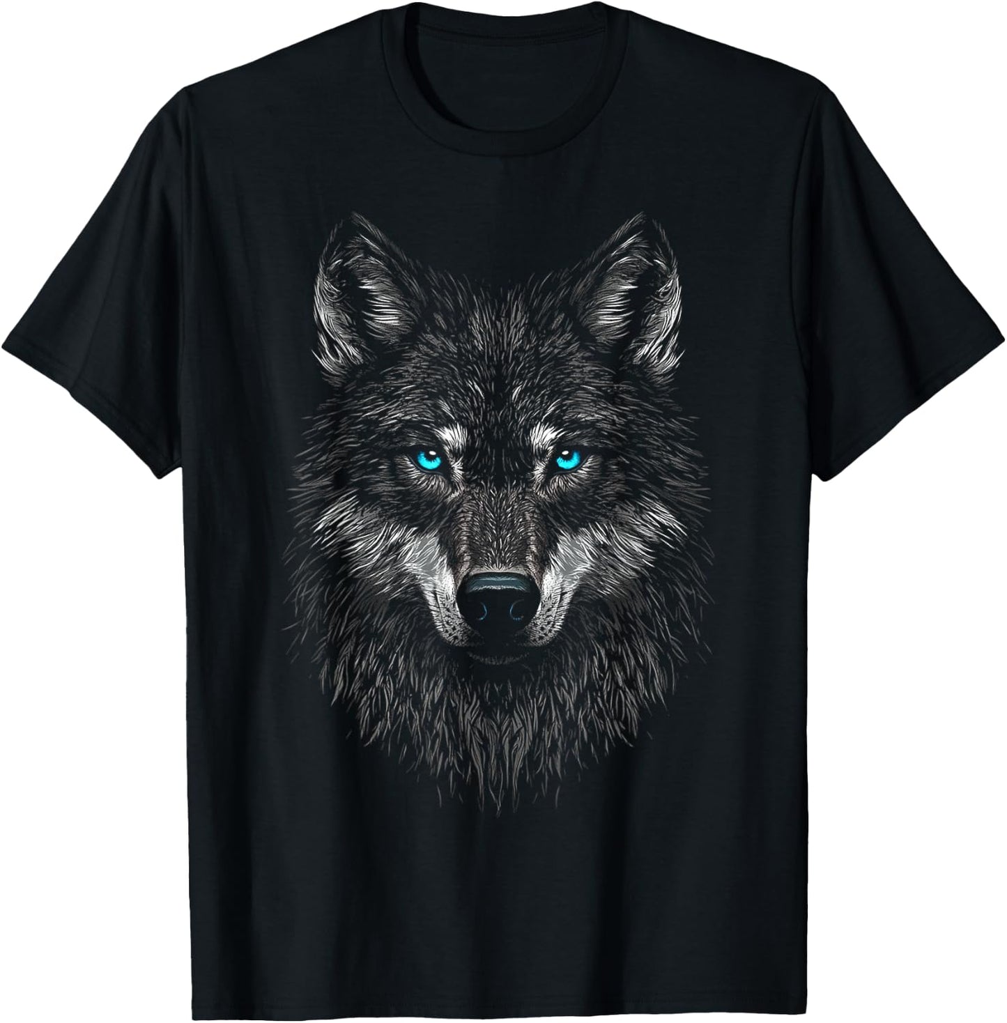 Wolf Animal Blue Eyes Artwork Wolf T-Shirt - T-Shirt | Black