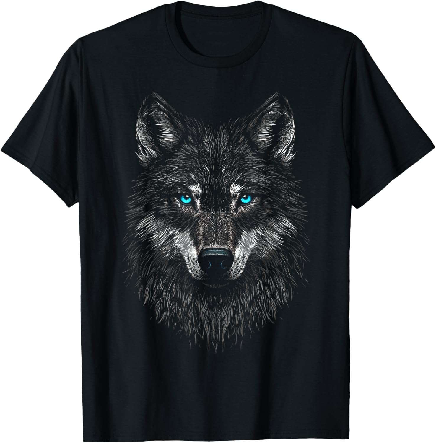 Wolf Animal Blue Eyes Artwork Wolf T-Shirt - T-Shirt | Black