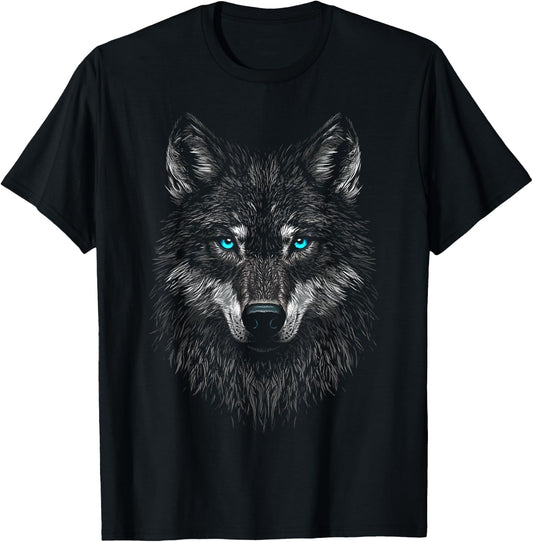 Wolf Animal Blue Eyes Artwork Wolf T-Shirt - T-Shirt | Black