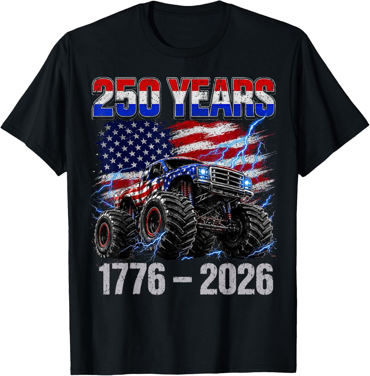 250 Years 4th of July Shirts Toddler Boys Kids Monster Truck T-Shirt - T-Shirt | Black