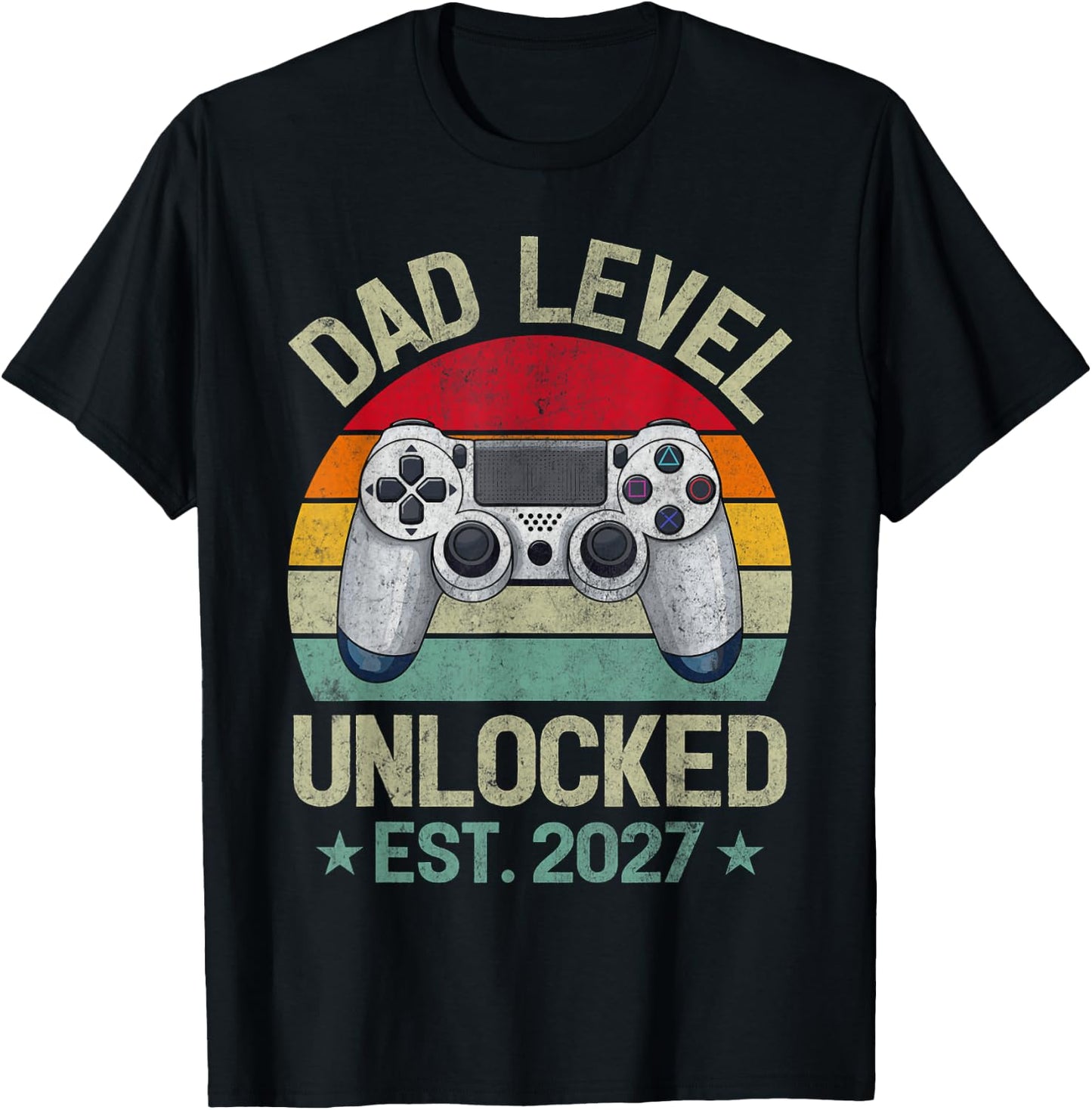 Dad Level Unlocked Est. 2027 Leveled Up to Video Gamer Dad T-Shirt - T-Shirt | Black