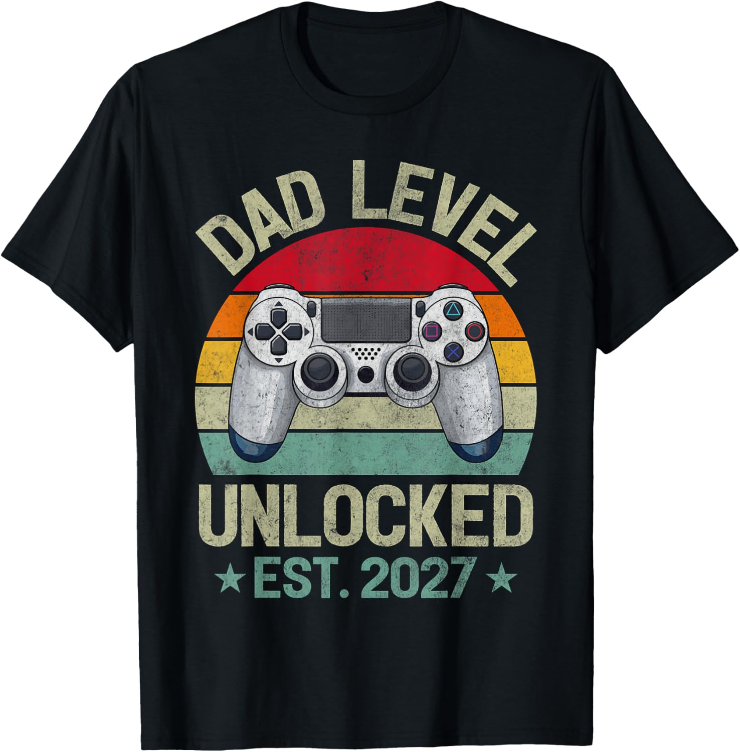 Dad Level Unlocked Est. 2027 Leveled Up to Video Gamer Dad T-Shirt - T-Shirt | Black
