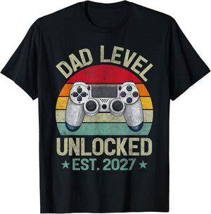 Dad Level Unlocked Est. 2027 Leveled Up to Video Gamer Dad T-Shirt - T-Shirt | Black