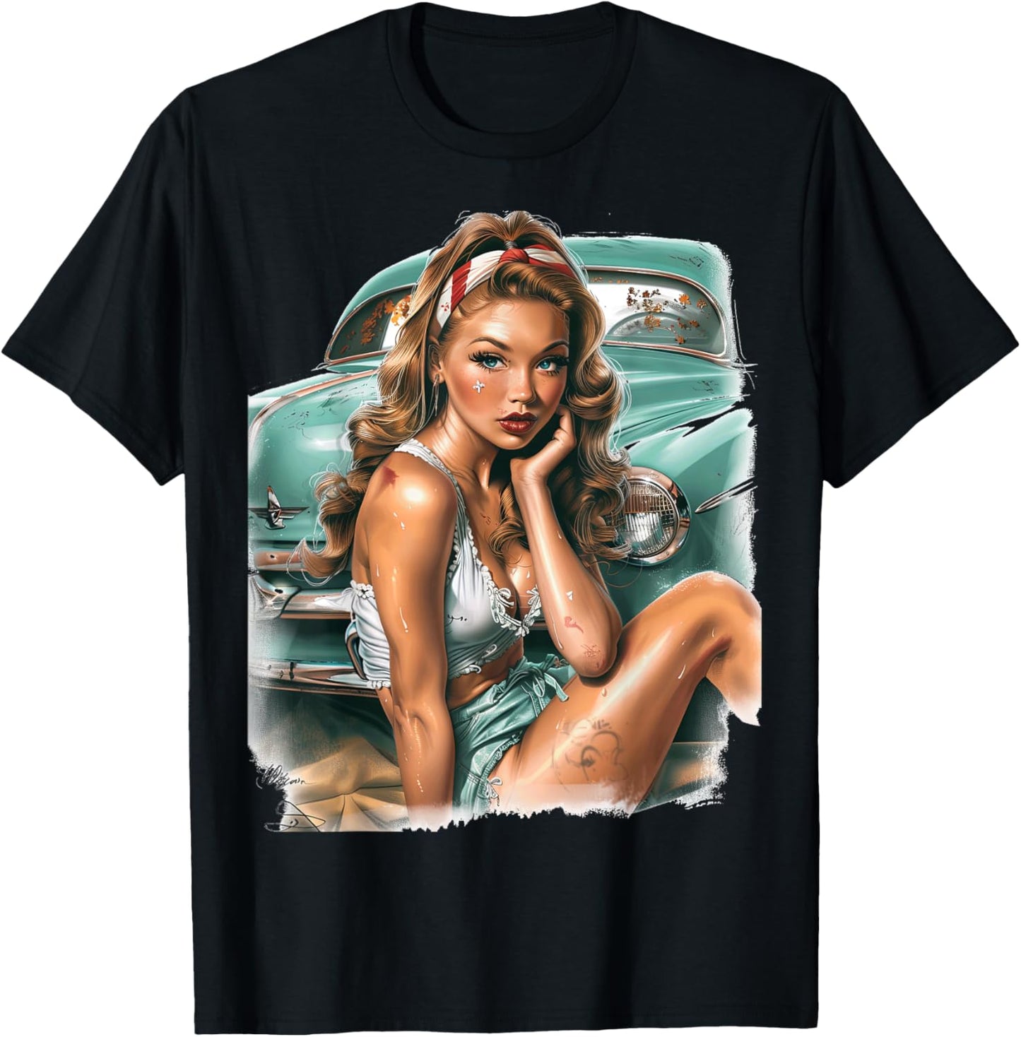 Pinup Girl Pin Up Vintage Retro Amerikanische Frau T-Shirt - T-Shirt | Black