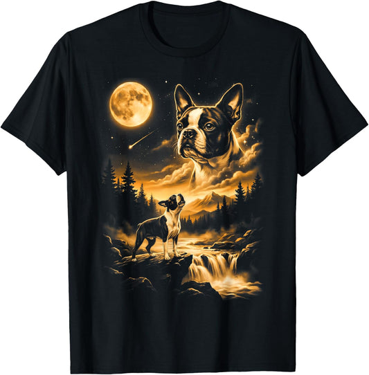 Boston Terrier Howling to The Moon T-Shirt - T-Shirt | Black