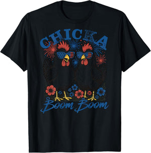 Chicka Boom Boom Patriotic Chicken 4th of July USA - On Back T-Shirt - T-Shirt | Black