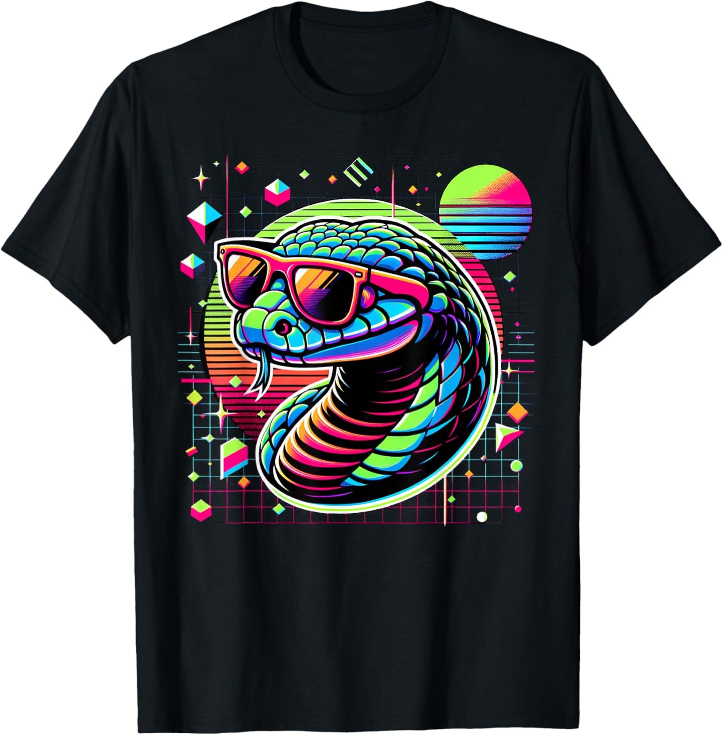 Cool Snake 80s Retrowave 90s Vaporwave Snake T-Shirt - T-Shirt | Black