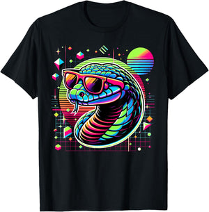Cool Snake 80s Retrowave 90s Vaporwave Snake T-Shirt - T-Shirt | Black