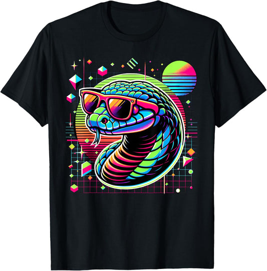 Cool Snake 80s Retrowave 90s Vaporwave Snake T-Shirt - T-Shirt | Black