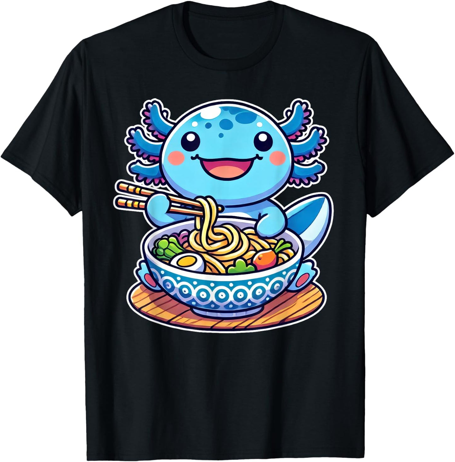 Kawaii Anime Axolotl Eating Ramen Noodles Lover Kids T-Shirt - T-Shirt | Black