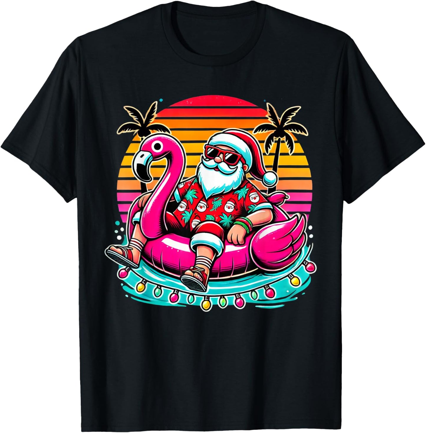 Christmas in July Shirt Summer Xmas Santa Flamingo Float T-Shirt - T-Shirt | Black