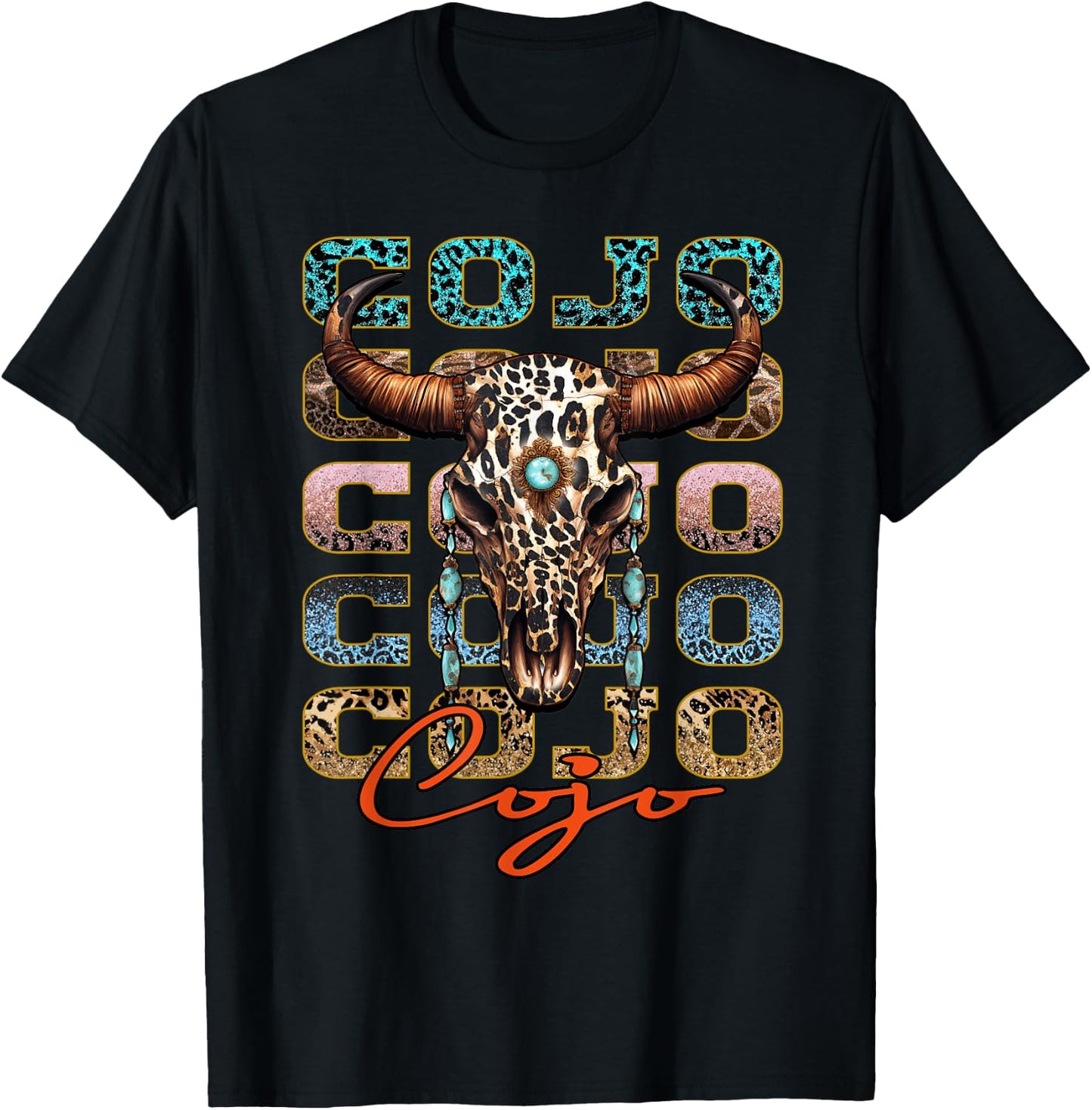 Cojo Distressed Name Pride Vintage Bull-Skull and Leopard T-Shirt - T-Shirt | Black