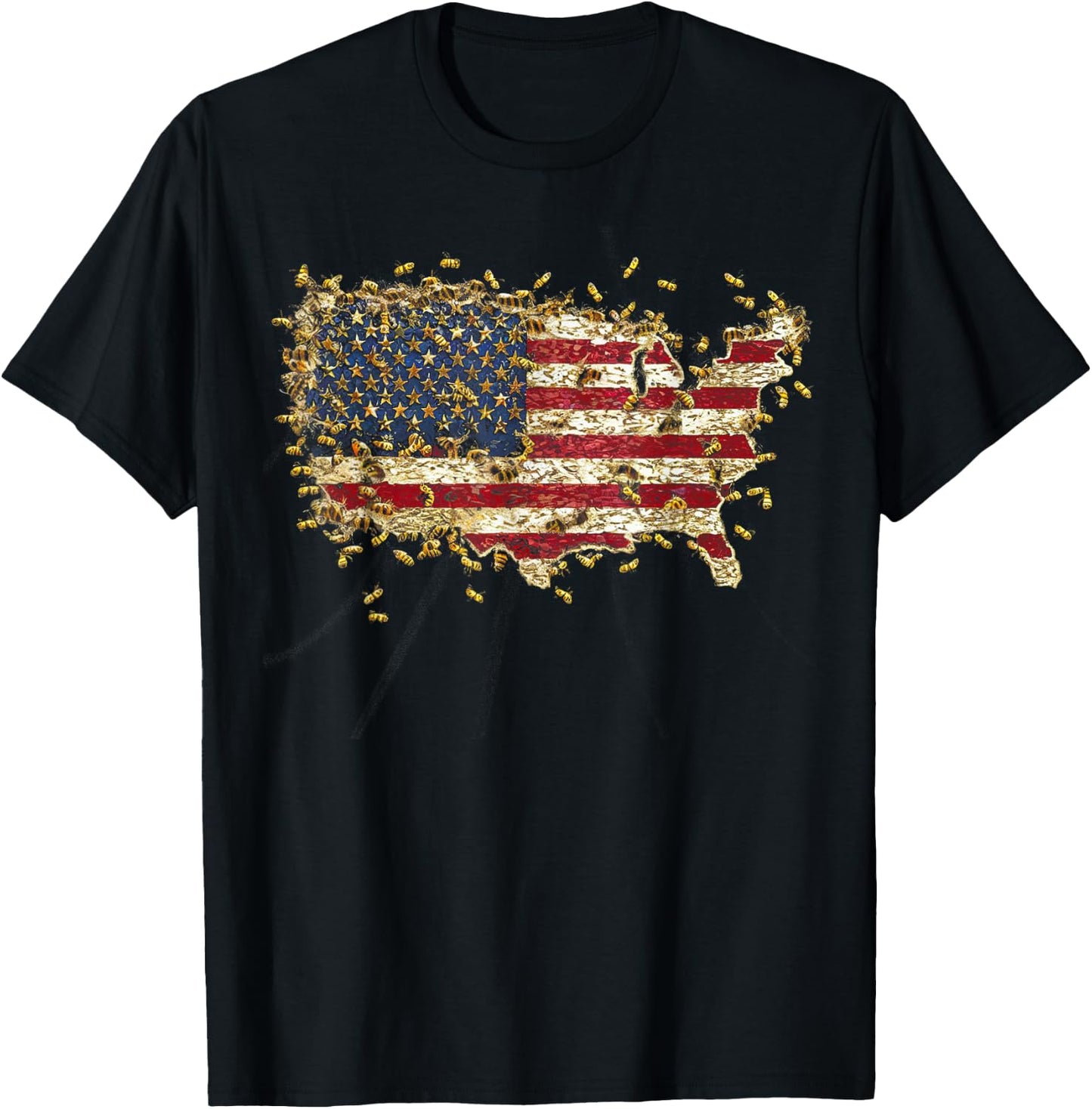 Honeycomb Honey Bees Beekeeper 4th of july American Flag T-Shirt - T-Shirt | Black