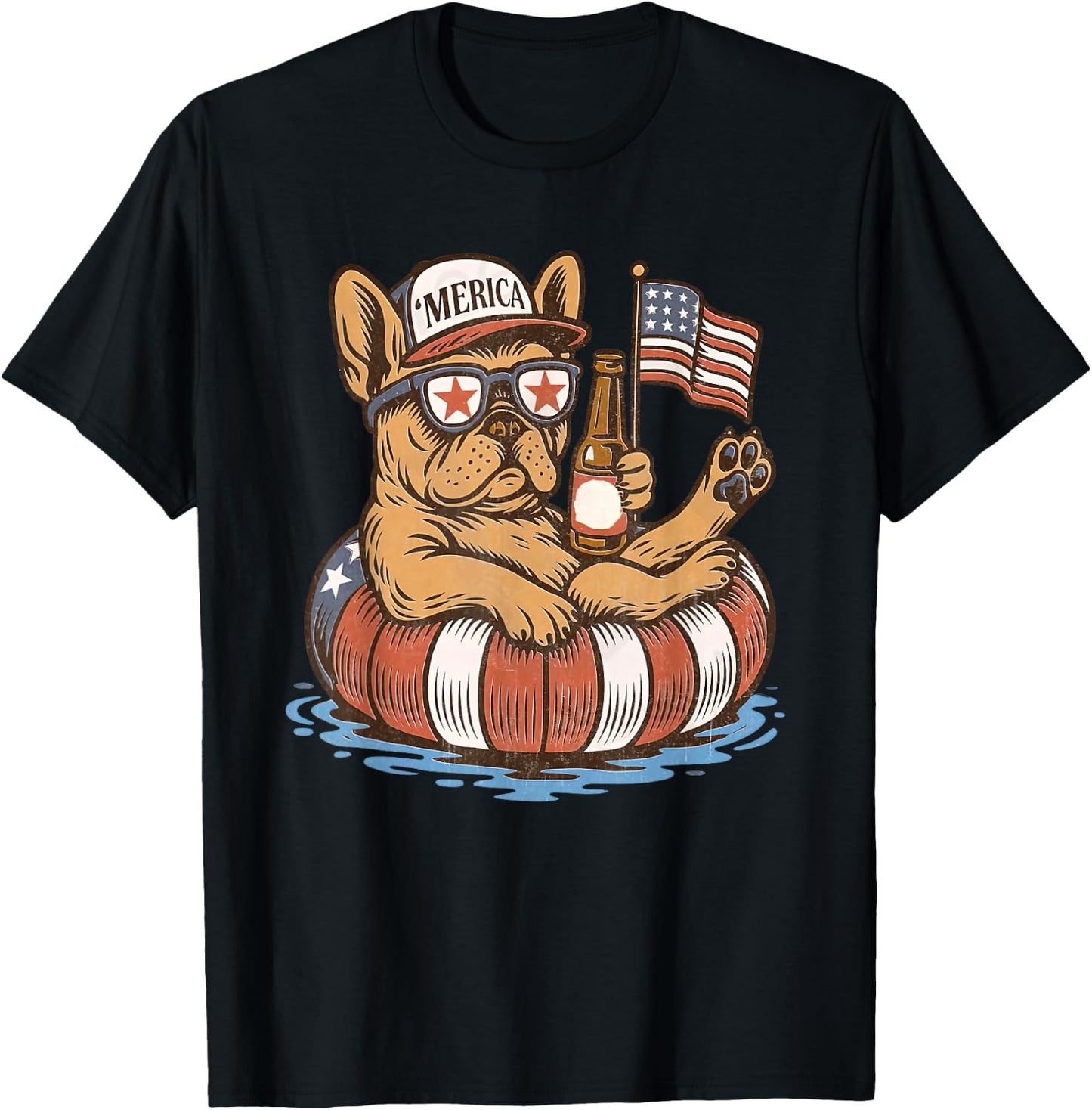 Merica Patriotic Frenchie 4th of July T-Shirt - T-Shirt | Black