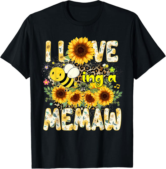 I Love Being A Memaw Sunflower Leopard Bee Mothers Day T-Shirt - T-Shirt | Black