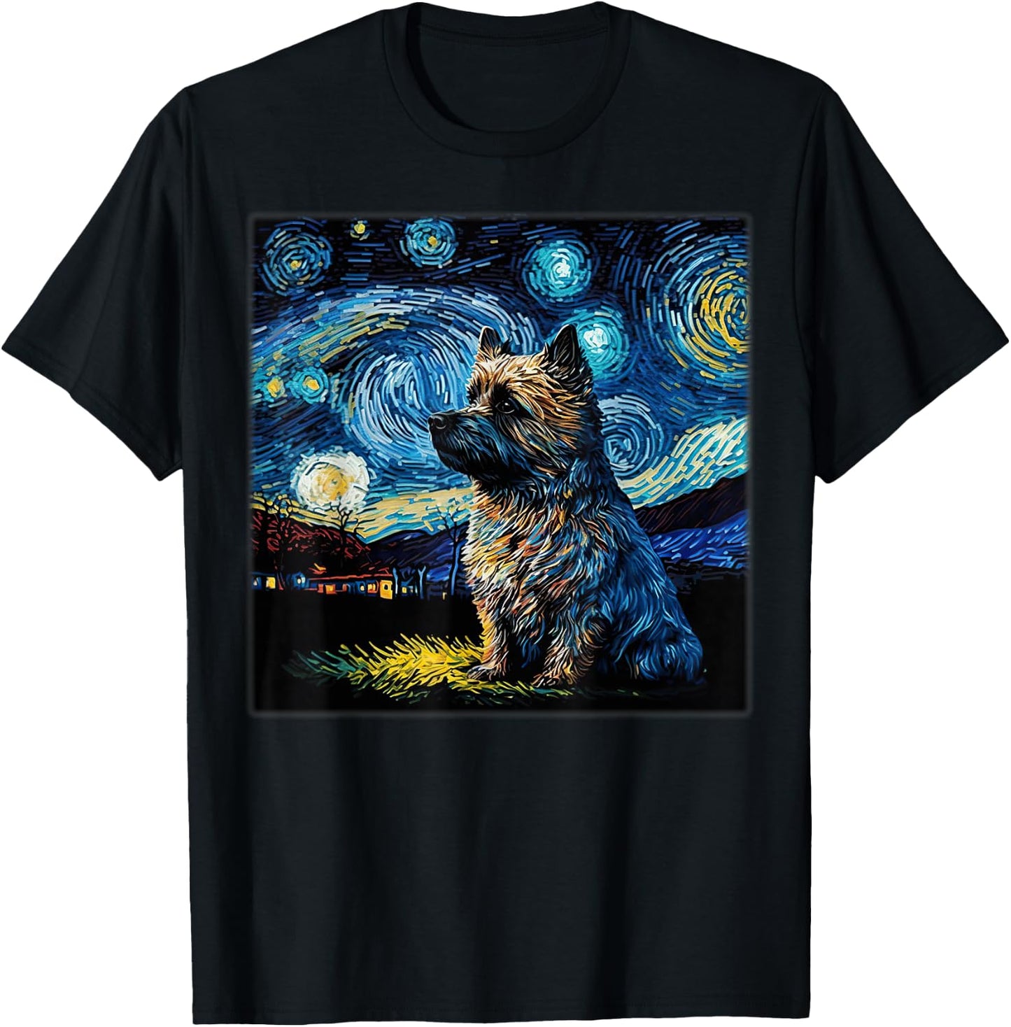 Surrealism Starry Night Cairn Terrier Dog T-Shirt - T-Shirt | Black