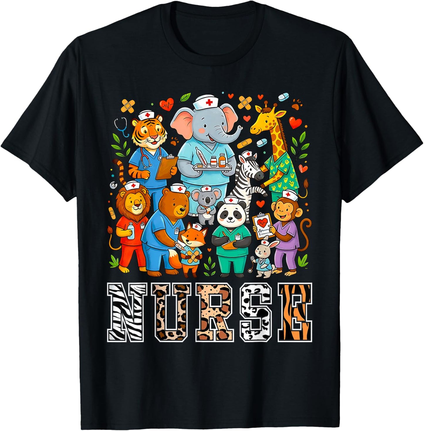 Nurse Safari Leopard Animal Print Theme Women Student T-Shirt - T-Shirt | Black