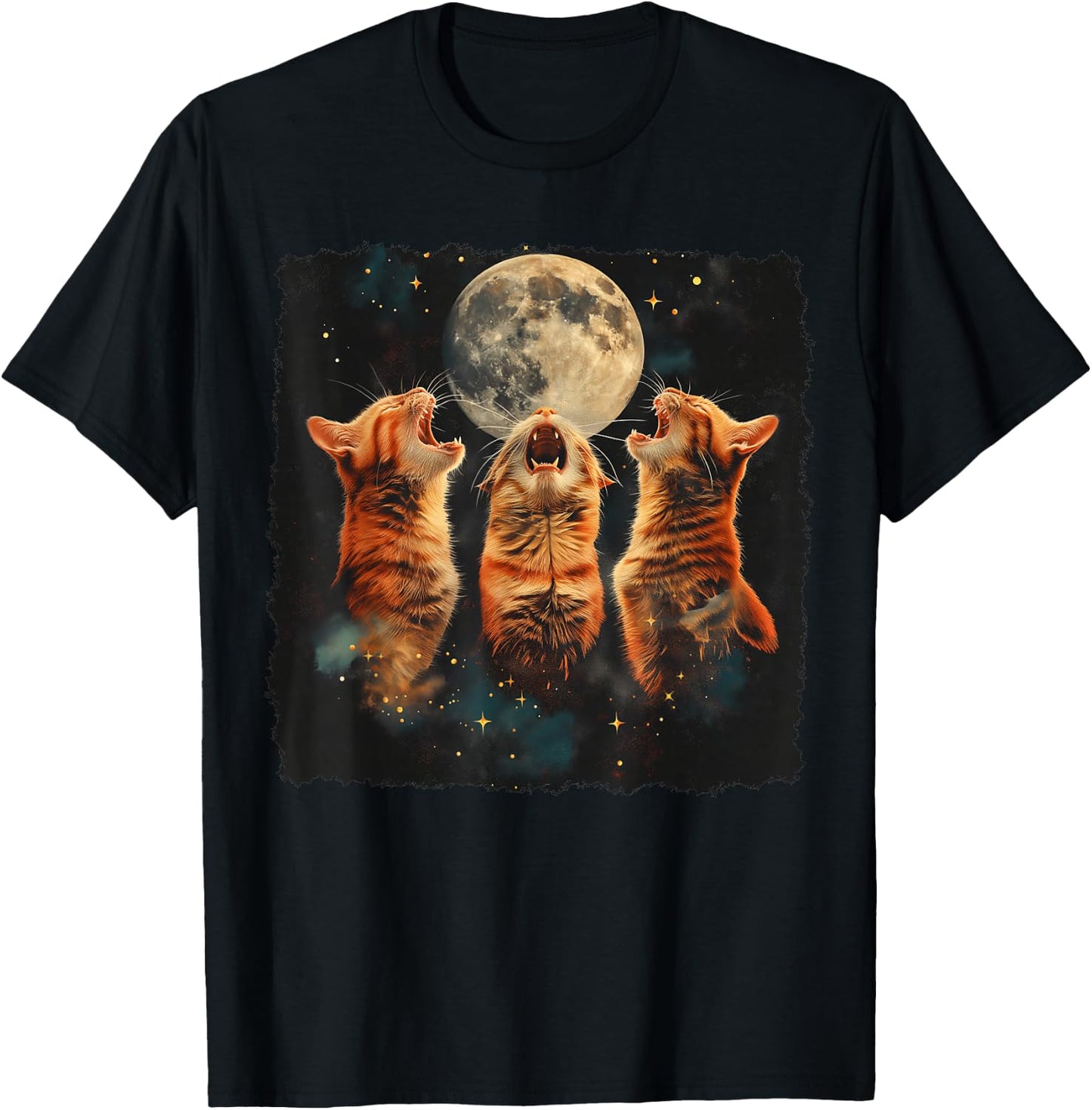 Orange Cat Tabby Cat Howling Moon T-Shirt - T-Shirt | Black