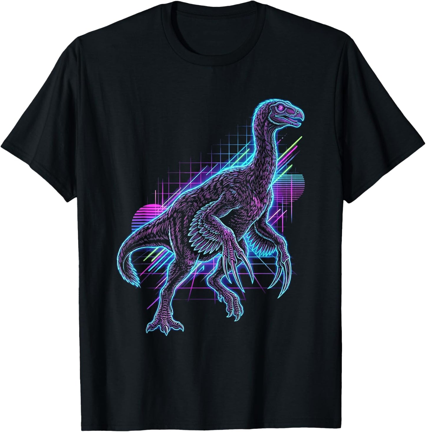 Therizinosaurus Dinosaur Synthwave T-Shirt - T-Shirt | Black