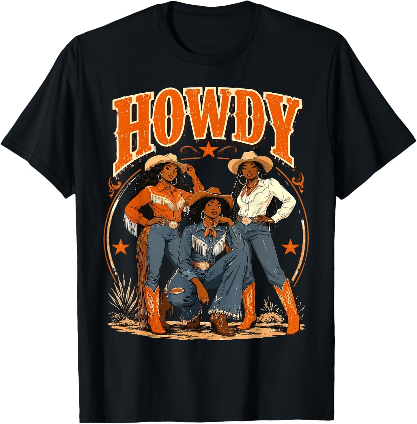 Howdy Cowgirl Western Boots Afro Western Rodeo Melanin T-Shirt - T-Shirt | Black