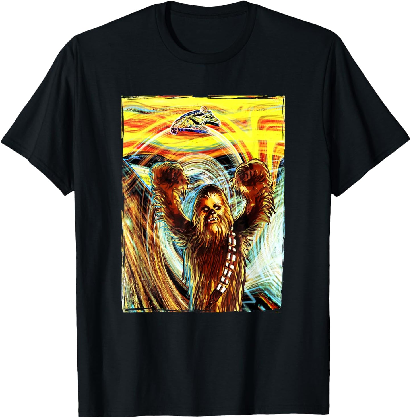 Star Wars Chewbacca Millennium Falcon The Scream Art Poster T-Shirt - T-Shirt | Black