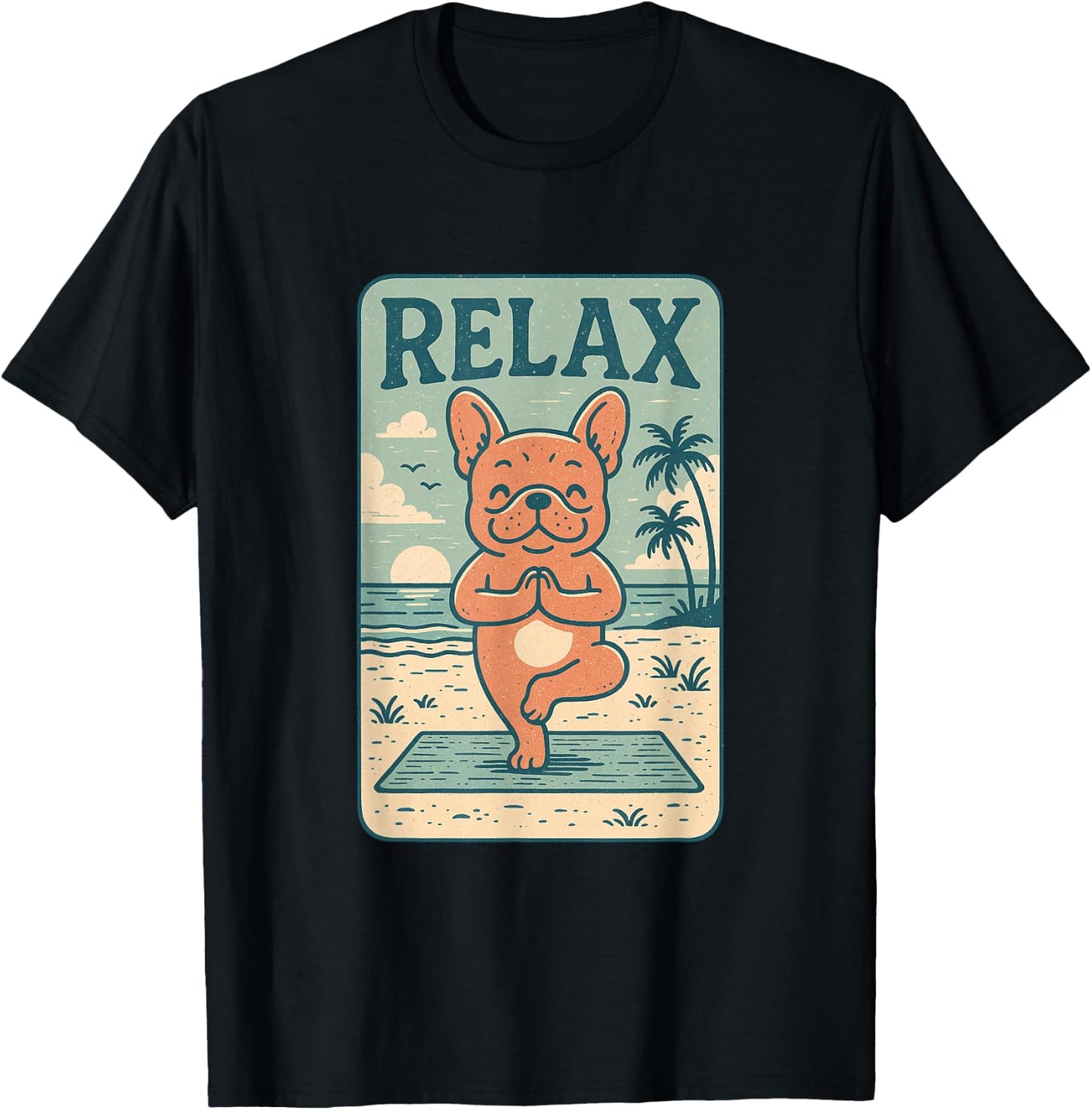 French Bulldog Relax Yoga Frenchie Funny Relaxing Dog T-Shirt - T-Shirt | Black