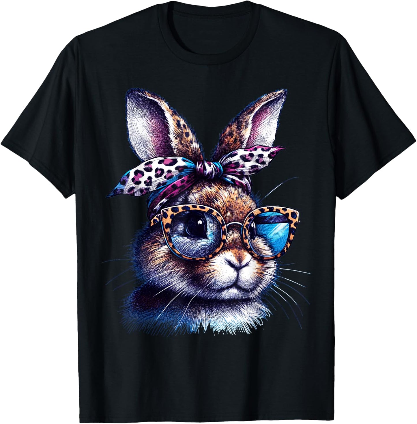 Easter Bunny Wearing Glasses Leopard Headband Women Girls T-Shirt - T-Shirt | Black