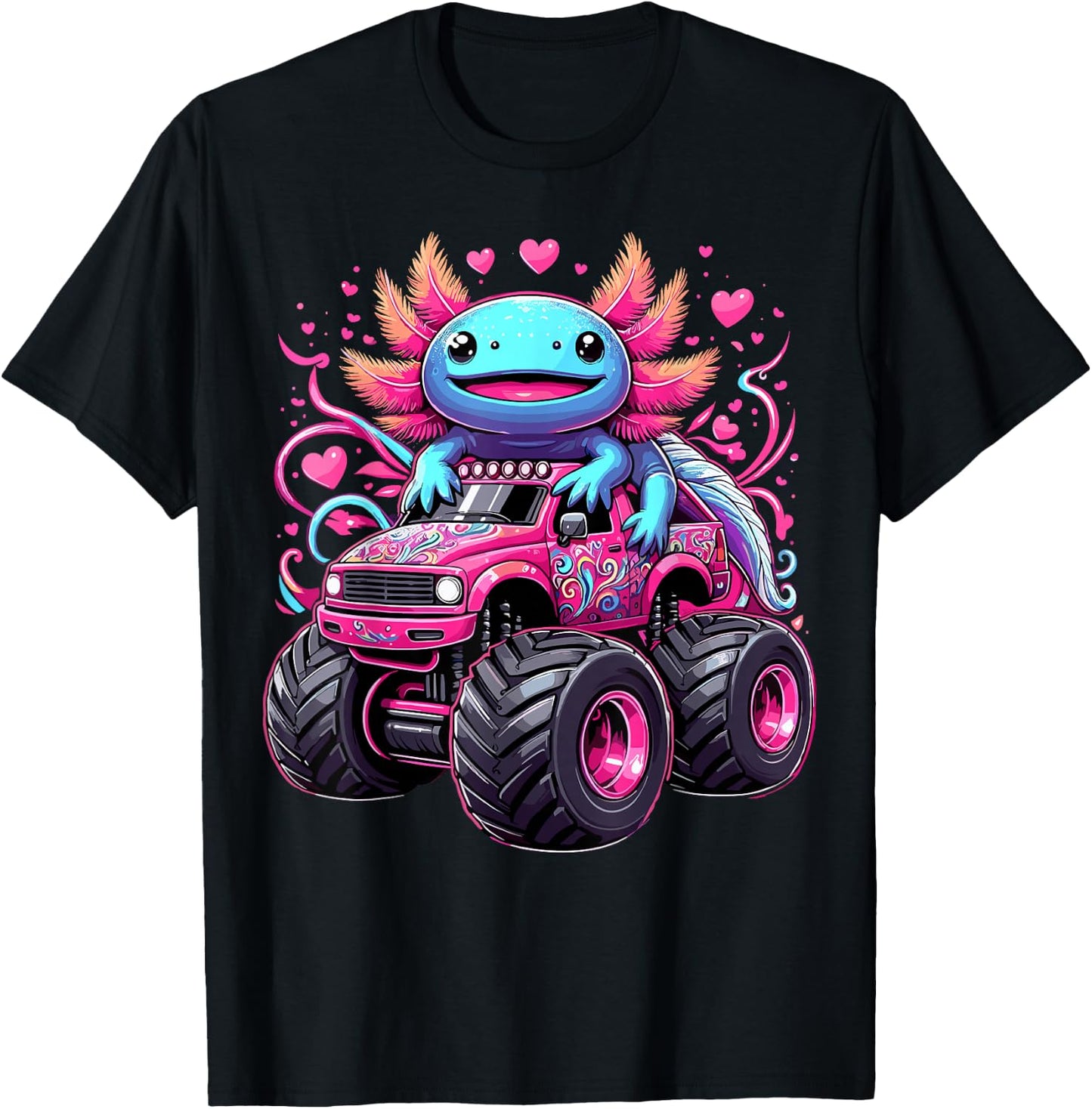 Axolotl Riding Monster Truck T-Shirt - T-Shirt | Black