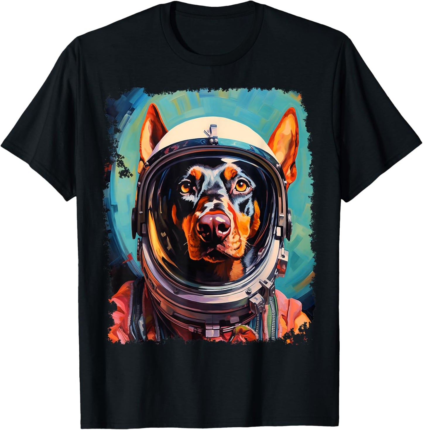 Pop Art Dog Doberman Space Astronaut T-Shirt - T-Shirt | Black
