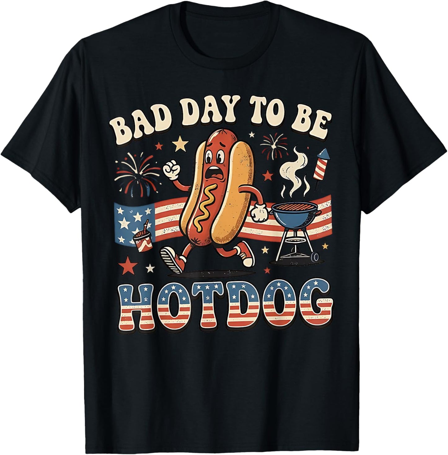 Bad Day to be a Hot Dog Funny BBQ Grilling 4th of July T-Shirt - T-Shirt | Black