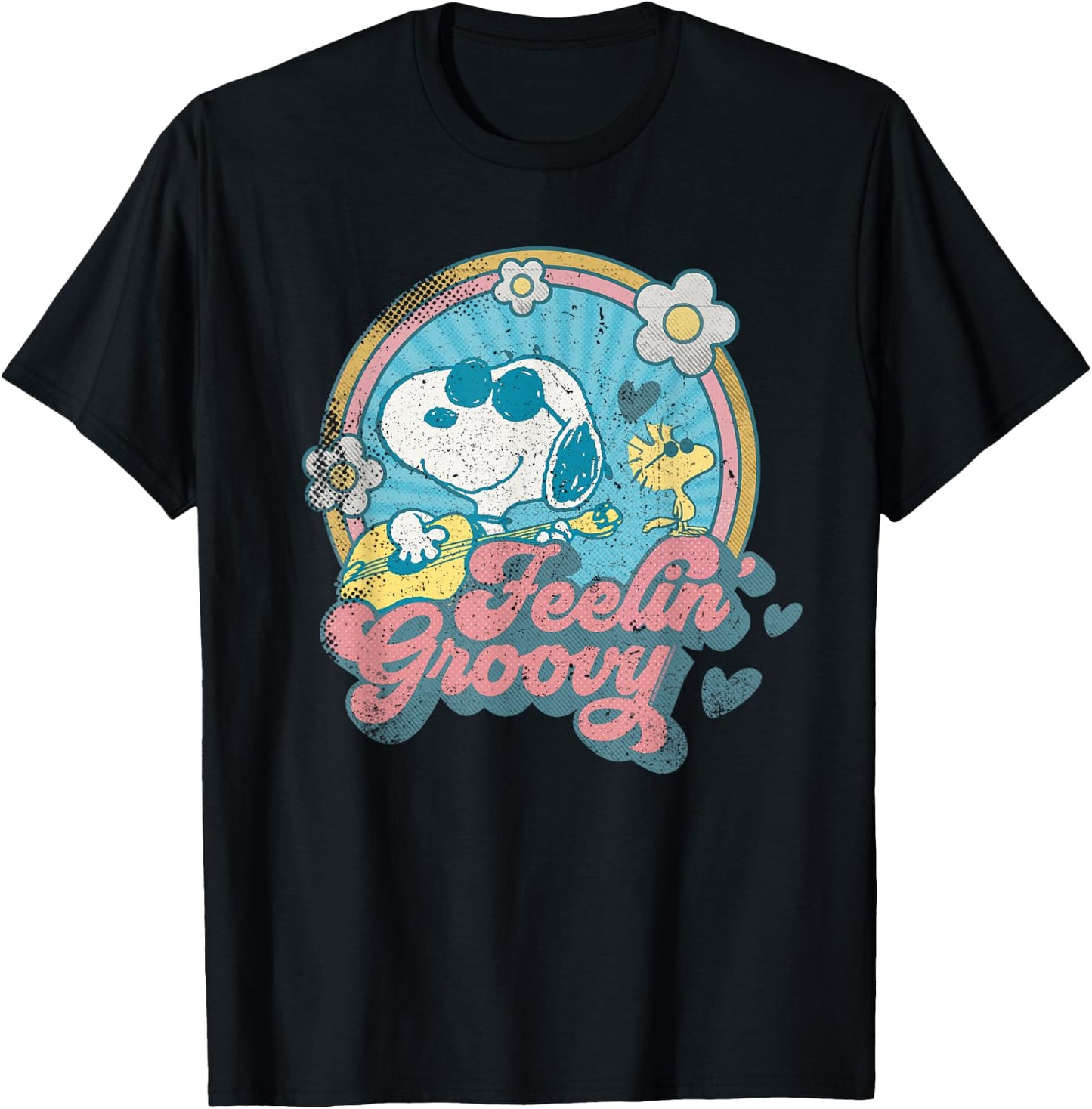 Peanuts Groovy Vibes Snoopy Woodstock Feeling Retro Festival T-Shirt - T-Shirt | Black