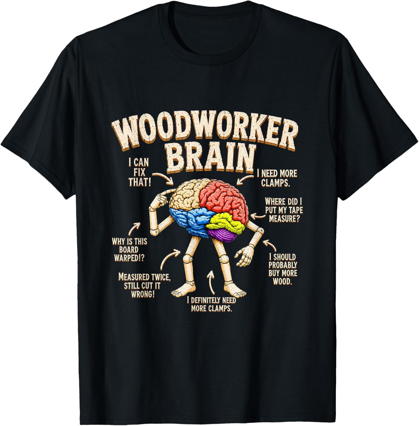Woodworker Brain Anatomy Funny Lumber Woodworking Carpenter T-Shirt - T-Shirt | Black