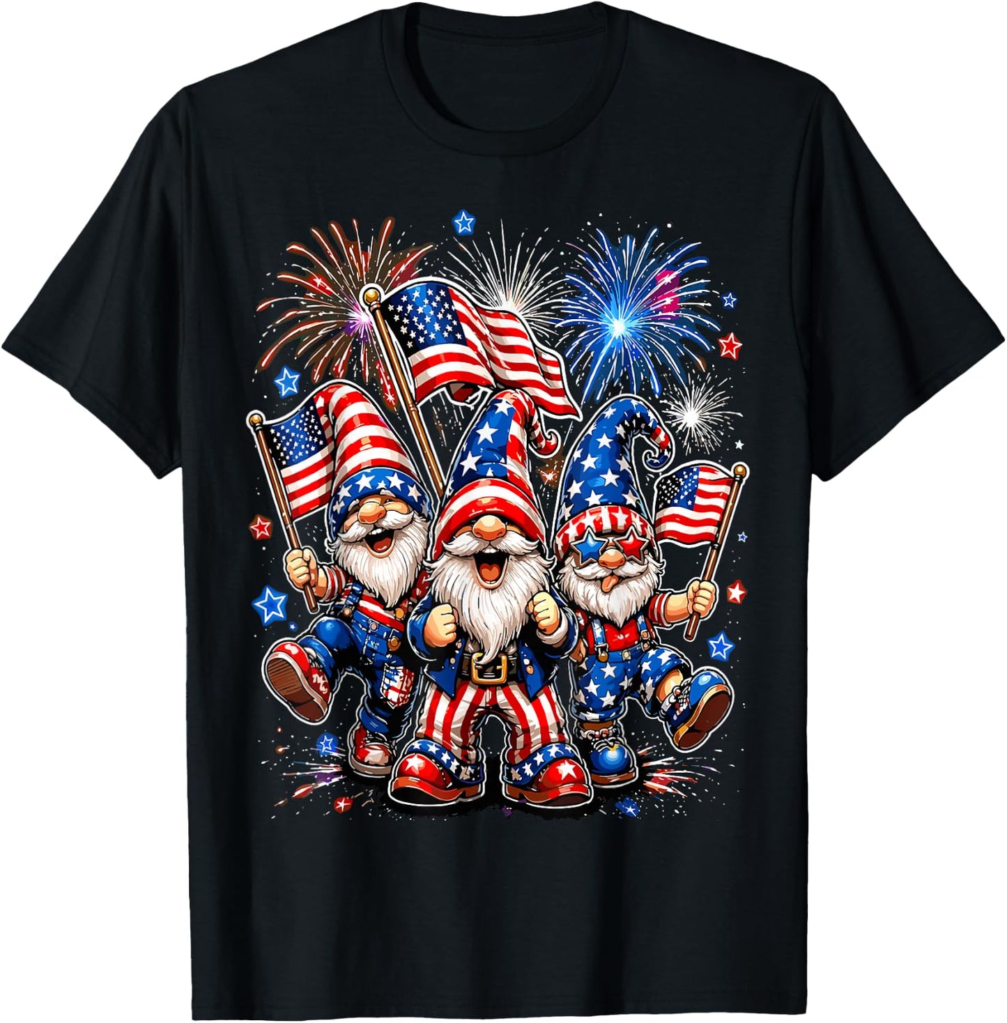 4th of July Gnomes American Flag T-Shirt - T-Shirt | Black