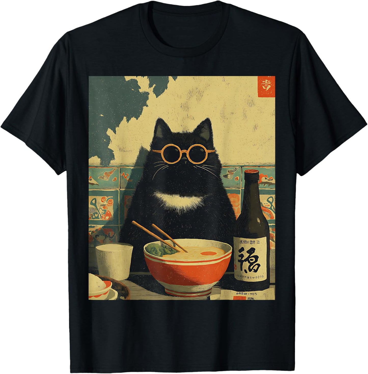 Vintage Japanische Katze Ramen Katze Papa Retro Lustige Grafik Frauen T-Shirt - T-Shirt | Black