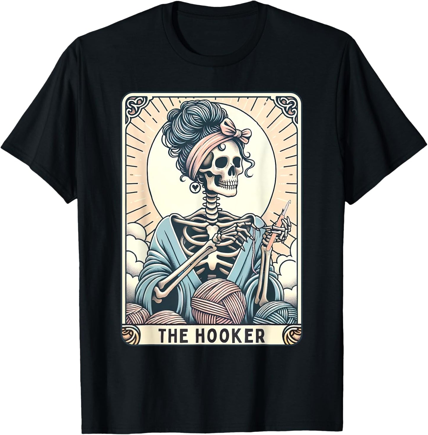 Retro Crochet Tarot Card Mom Skeleton Knitter Crochet Lover T-Shirt - T-Shirt | Black