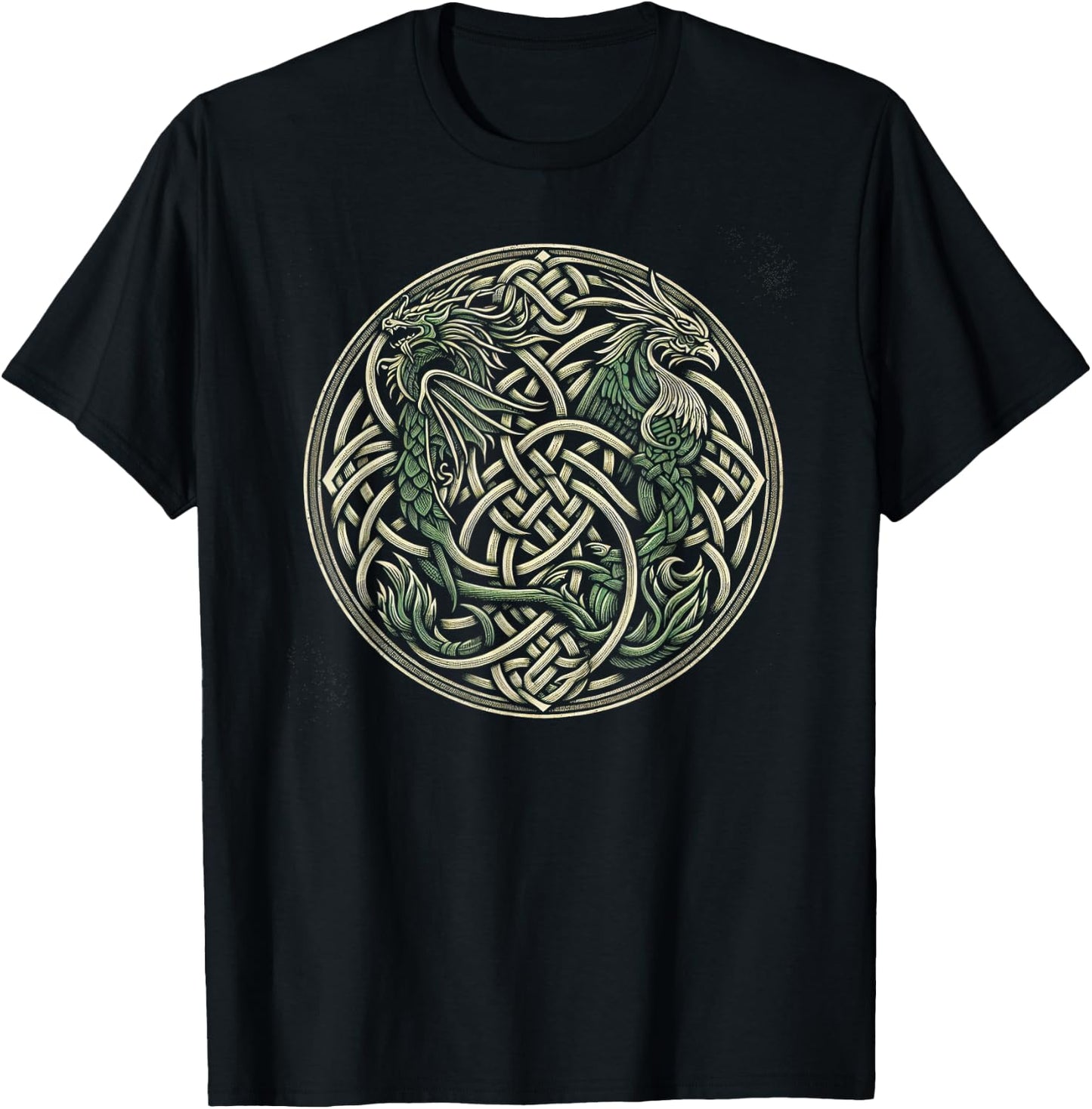 Intricate Celtic Knot with Dragon and Phoenix T-Shirt - T-Shirt | Black