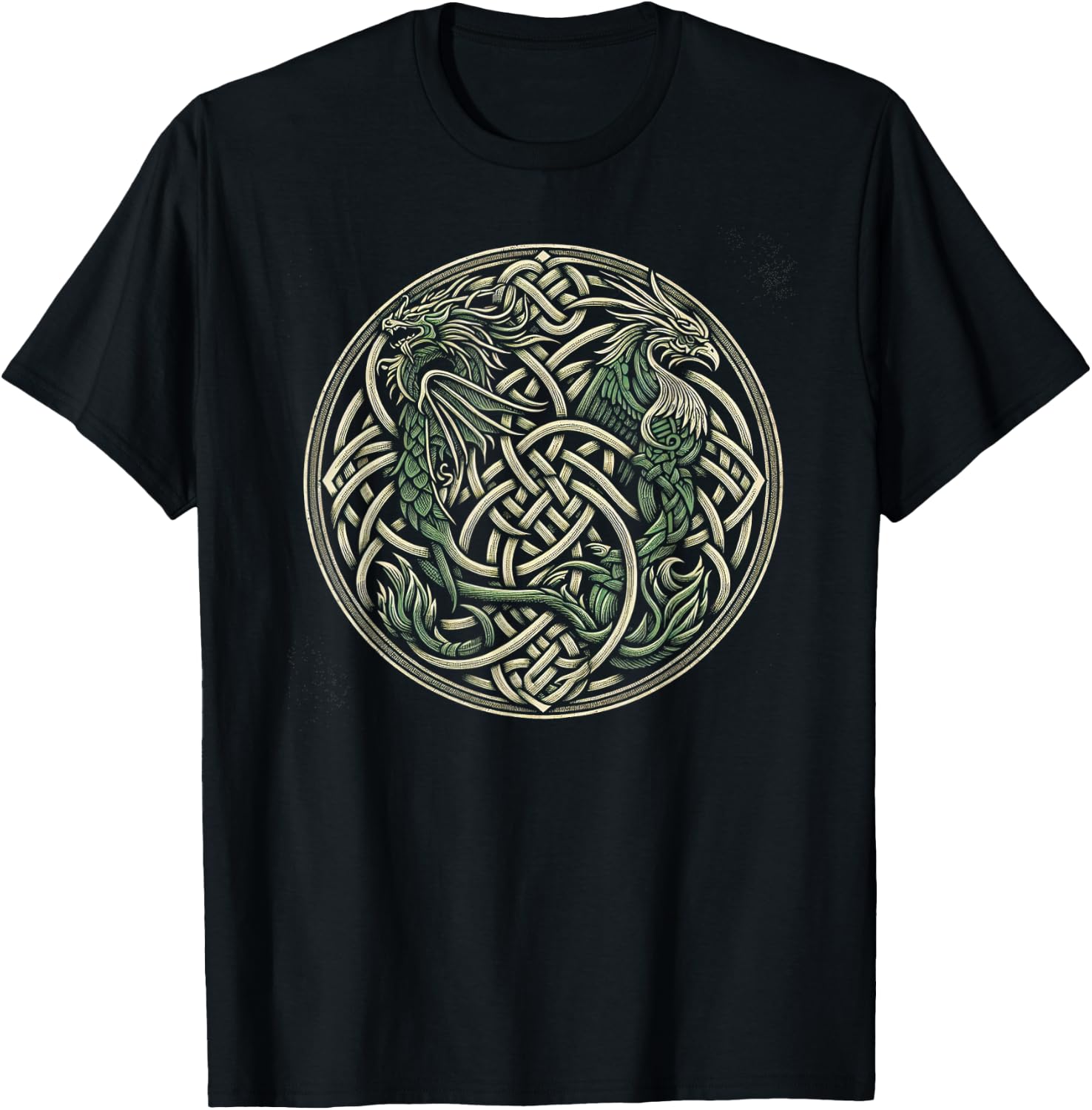 Intricate Celtic Knot with Dragon and Phoenix T-Shirt - T-Shirt | Black