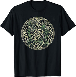 Intricate Celtic Knot with Dragon and Phoenix T-Shirt - T-Shirt | Black