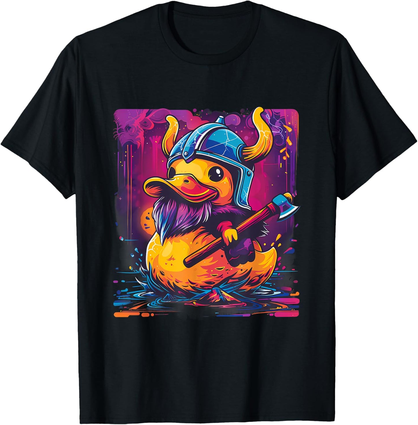 Rubber Duck Colourful Viking Duck Artwork Rubber Duck Lover T-Shirt - T-Shirt | Black