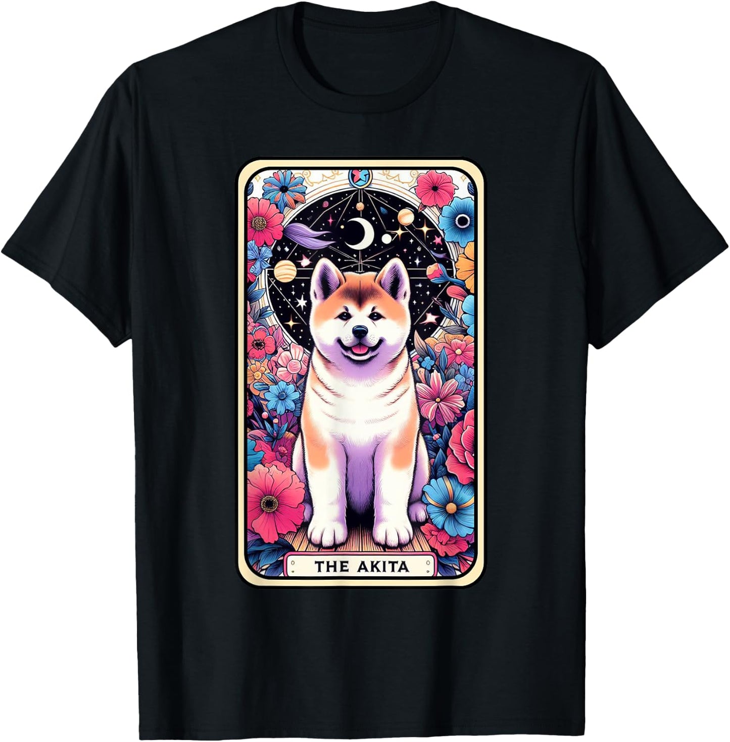 Akita Carte de tarot pour chien Motif étoile et lune T-Shirt - T-Shirt | Black