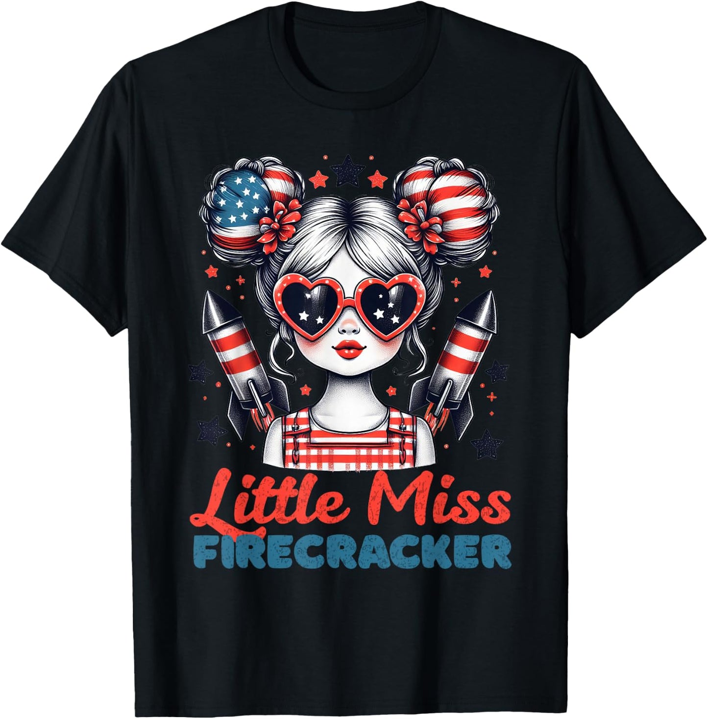 Little Miss Firecracker 4th Of July USA Flag Girl Toddler T-Shirt - T-Shirt | Black