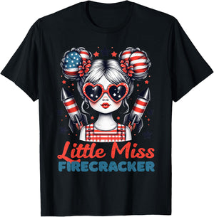 Little Miss Firecracker 4th Of July USA Flag Girl Toddler T-Shirt - T-Shirt | Black