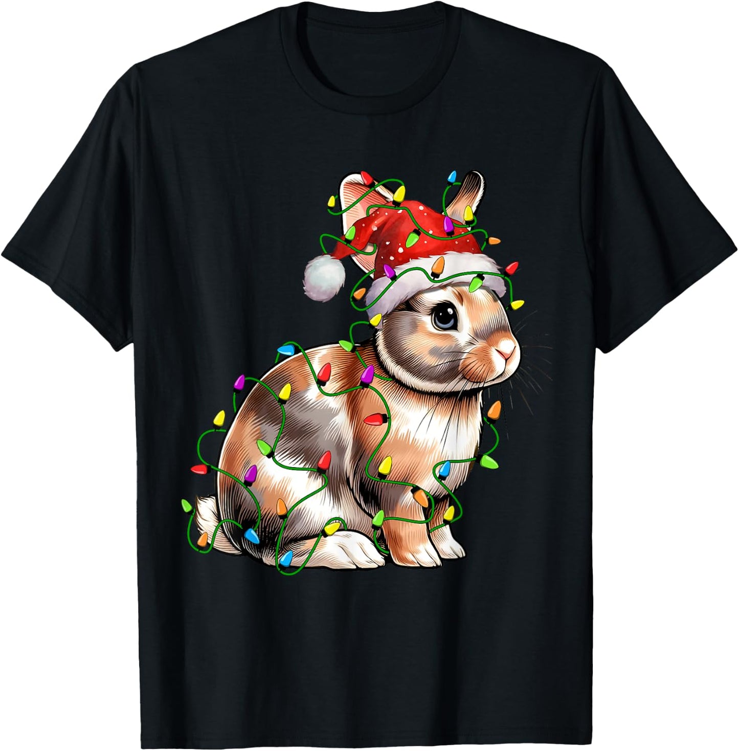 Bunny Rabbit Santa Christmas Tree Lighting Xmas Funny T-Shirt - T-Shirt | Black