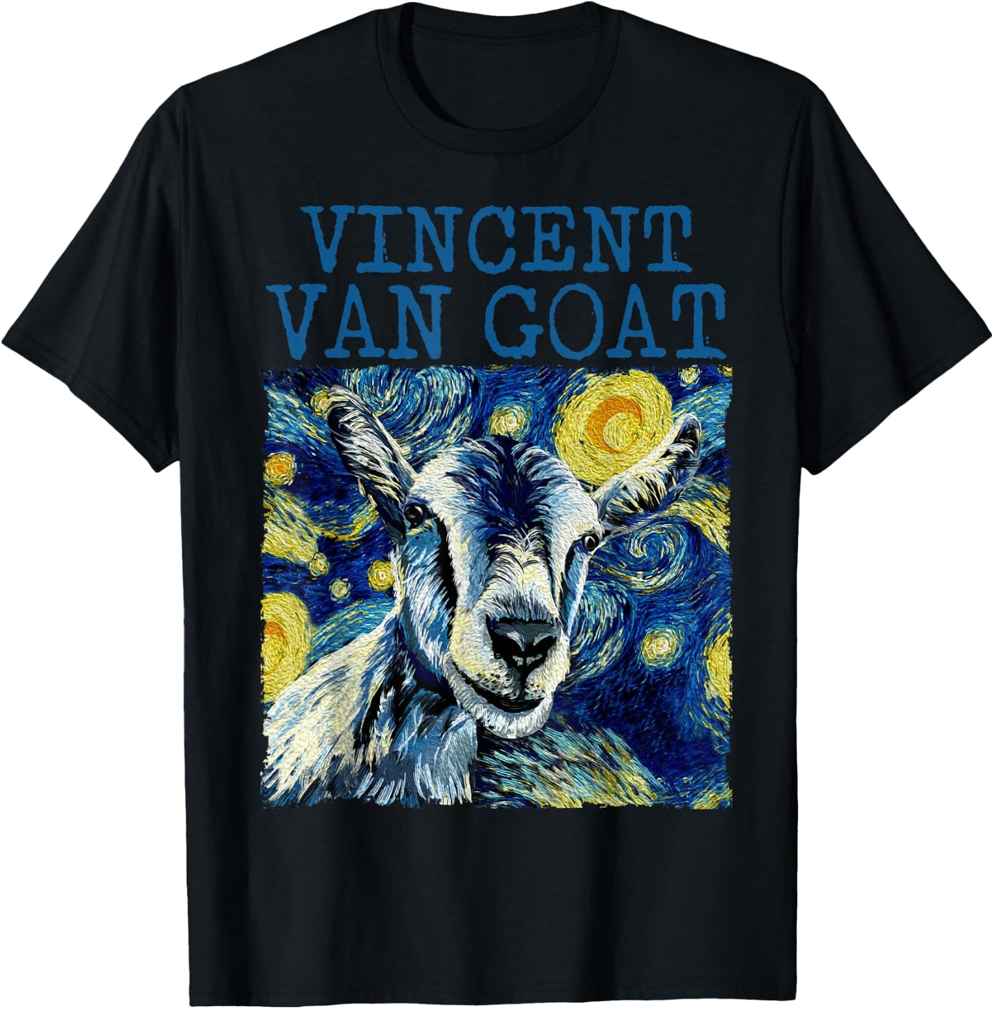 Vincent Van Goat Funny Van Gogh Art Humor Funny Starry Night T-Shirt - T-Shirt | Black