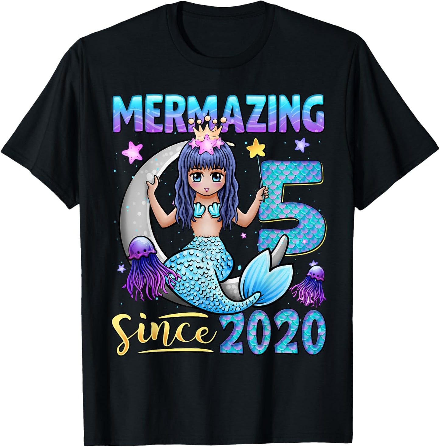 Mermaid Birthday Shirt 5 Years Old Mermaid 5th Birthday Girl T-Shirt - T-Shirt | Black