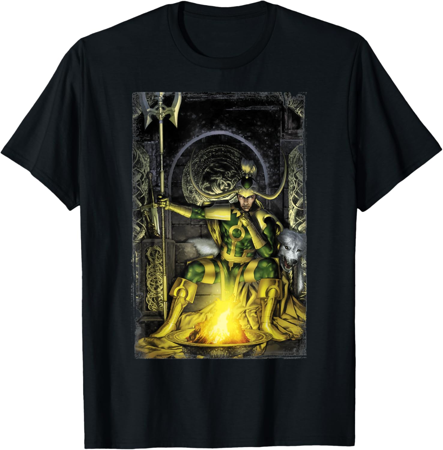 Marvel Fenris Loki On His Throne Bonfire Graphic T-Shirt - T-Shirt | Black