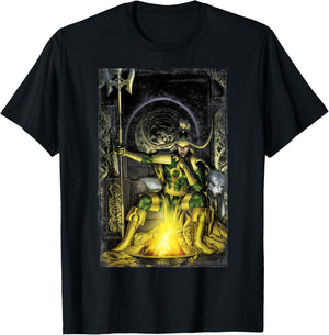 Marvel Fenris Loki On His Throne Bonfire Graphic T-Shirt - T-Shirt | Black