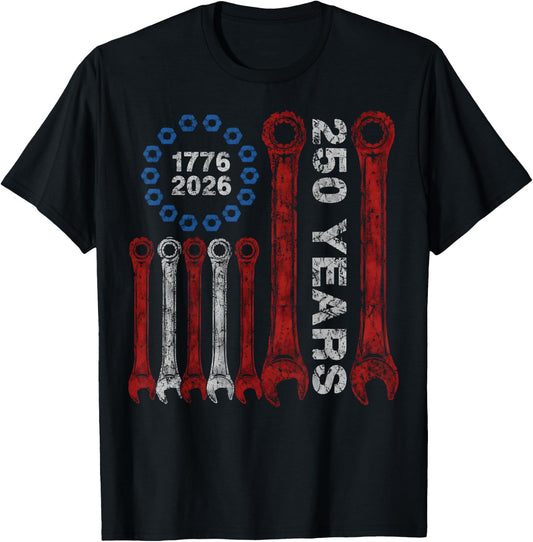 250 Years America Anniversary 250th Mechanic Cars 1776 2026 T-Shirt - T-Shirt | Black