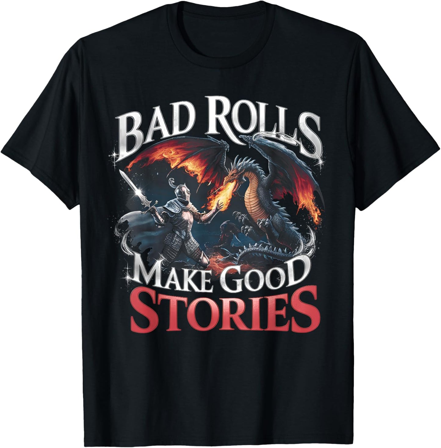 Bad Rolls Make Good Stories Medieval Knight RPG Gaming T-Shirt - T-Shirt | Black