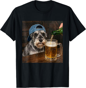 Schnauzer Drinking Beer Funny Miniature Schnauzer Dog Meme T-Shirt - T-Shirt | Black